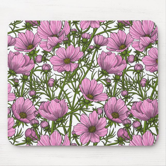 Pink Cosmos flowers Mouse Pad (Front)