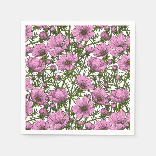 Pink Cosmos flowers Napkins (Front)