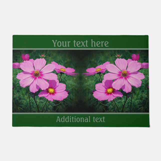 Pink Cosmos Flowers Nature Personalized Doormat (Front)
