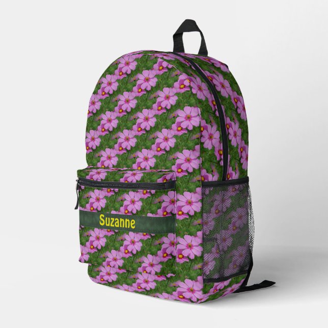 Pink Cosmos Flowers Nature Personalized   Printed Backpack (Back Corner Right)