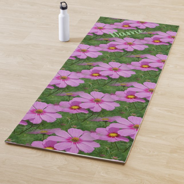 Pink Cosmos Flowers Nature Personalized Yoga Mat (In Situ)