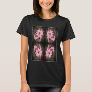 Pink Cosmos Flowers Partial Color Abstract T-Shirt