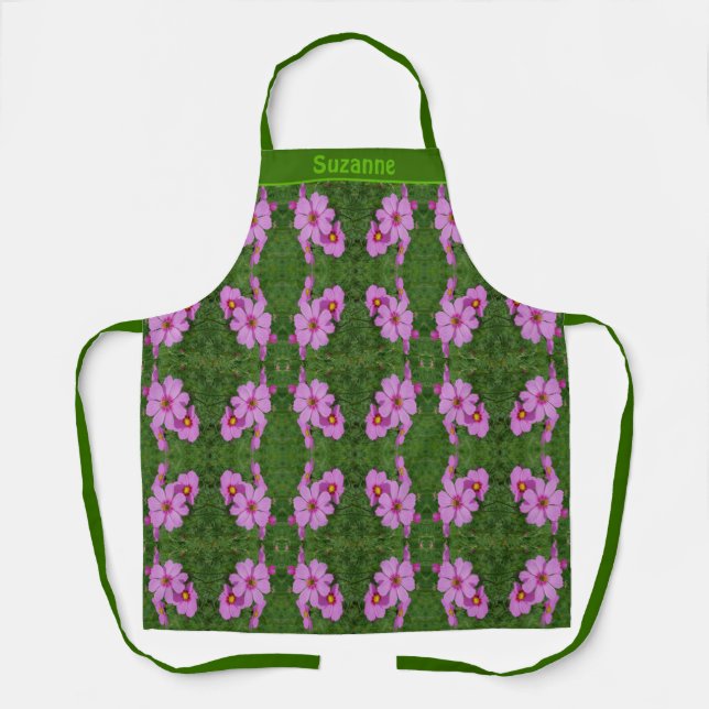 Pink Cosmos Flowers Pattern Personalized Apron (Front)