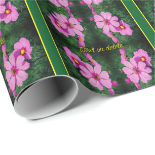 Pink Cosmos Flowers Pattern Personalized Wrapping Paper