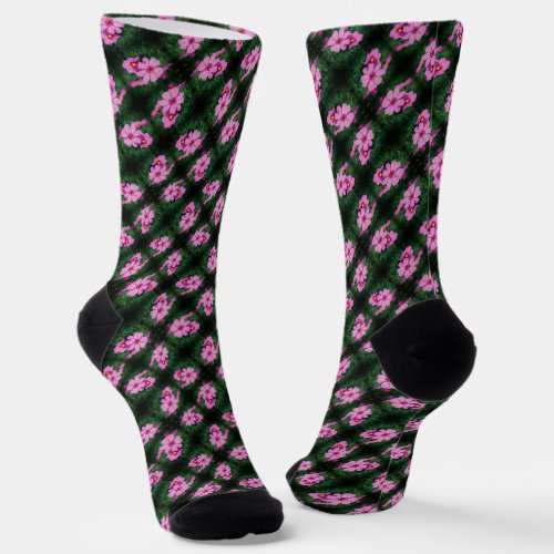 Pink Cosmos Flowers Pattern    Socks