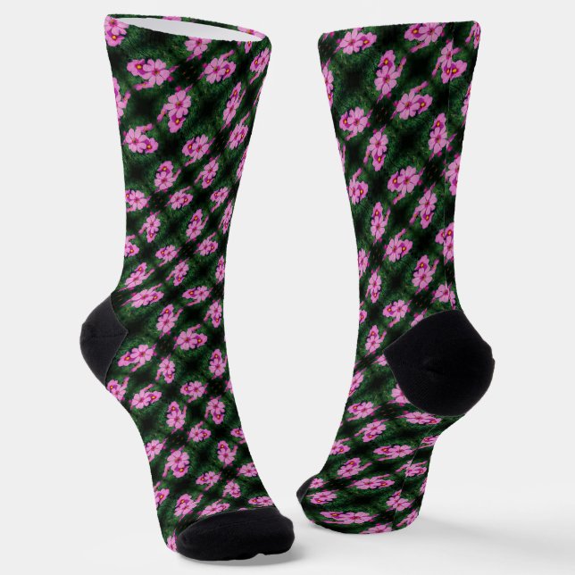 Pink Cosmos Flowers Pattern    Socks (Angled)