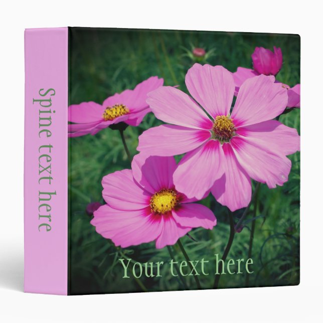 Pink Cosmos Flowers Personalized 3 Ring Binder (Front/Spine)