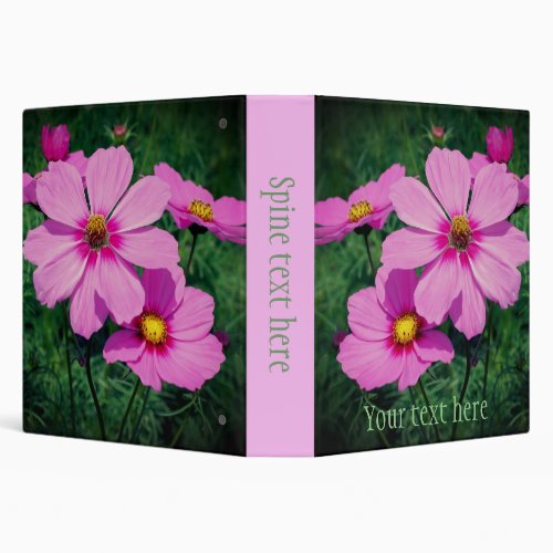 Pink Cosmos Flowers Personalized 3 Ring Binder