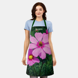 Pink Cosmos Flowers Personalized Apron