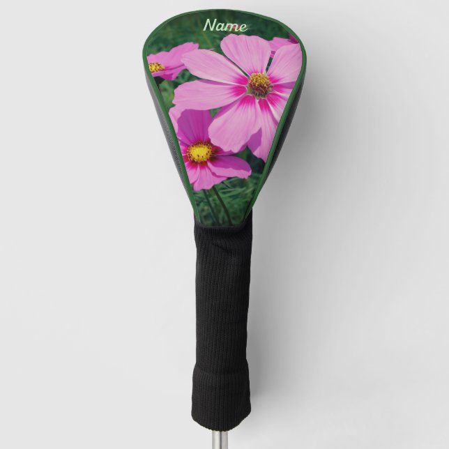 Pink Cosmos Flowers Personalized Golf Head Cover (Front)