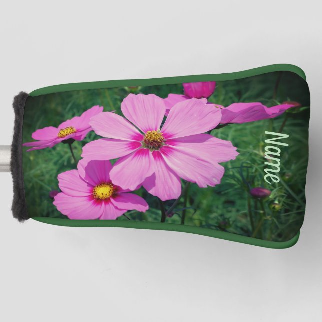 Pink Cosmos Flowers Personalized Golf Head Cover (Front)