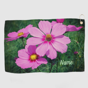 Pink Cosmos Flowers Personalized  Golf Towel