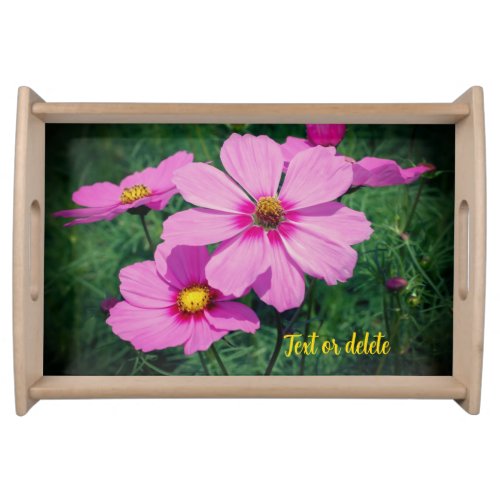 Pink Cosmos Flowers Personalized Serving Tray