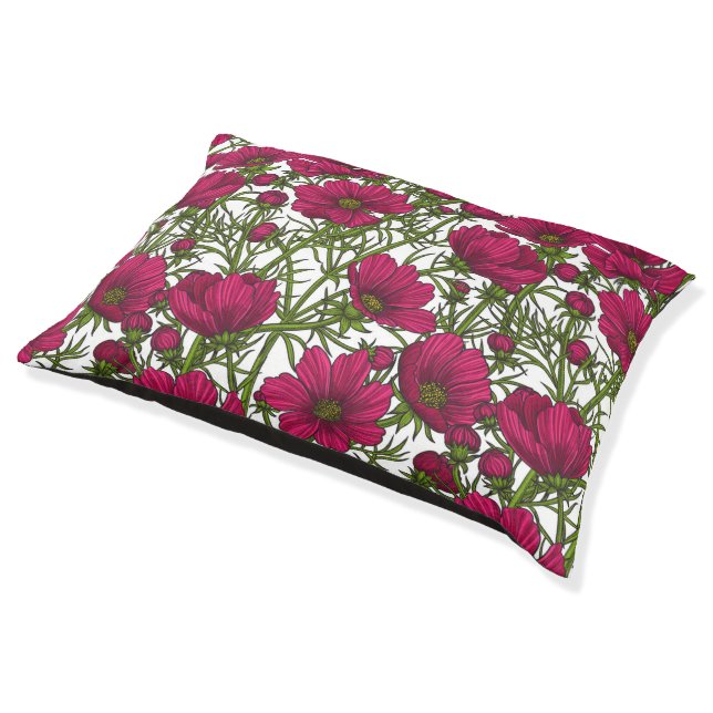 Pink Cosmos flowers Pet Bed (Angled)