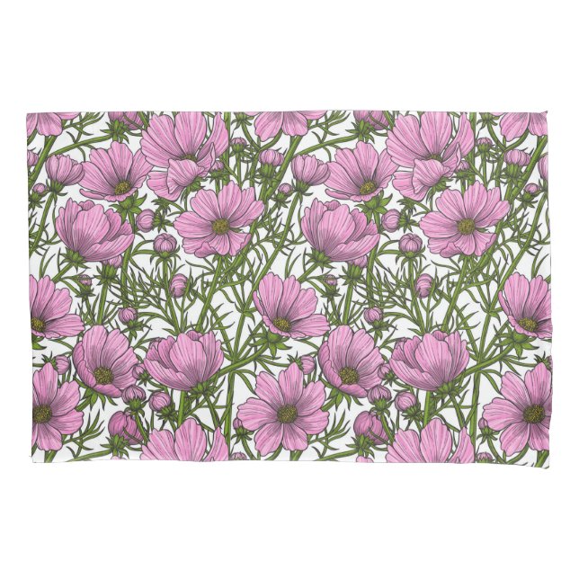 Pink Cosmos flowers Pillow Case (Front)
