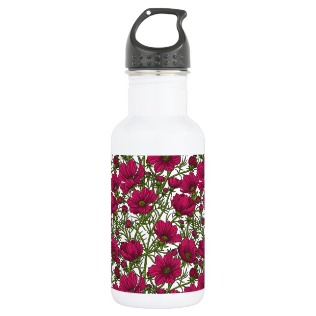 Pink Cosmos flowers Stainless Steel Water Bottle (Front)