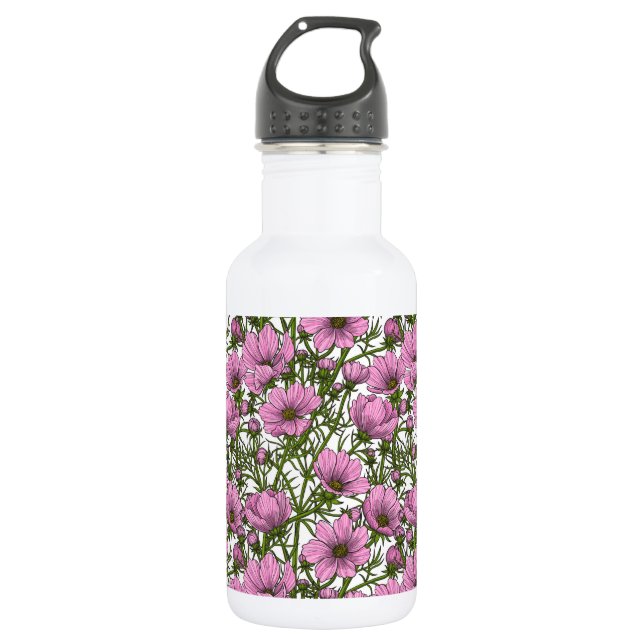 Pink Cosmos flowers Stainless Steel Water Bottle (Front)