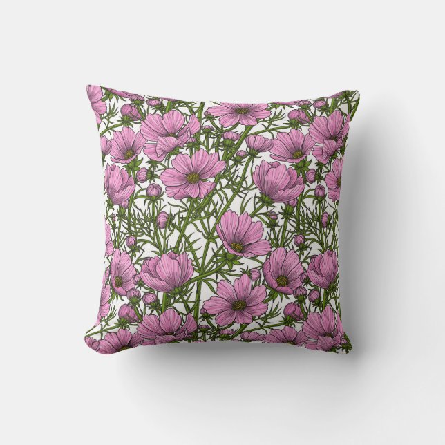 Pink Cosmos flowers Throw Pillow (Front)