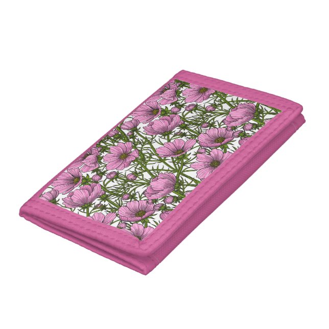 Pink Cosmos flowers Trifold Wallet (Bottom)