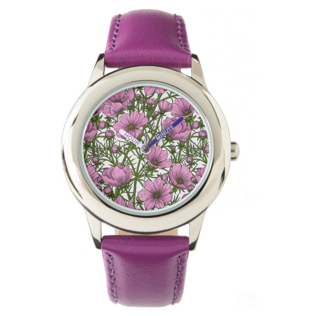 Pink Cosmos flowers Watch (Front)