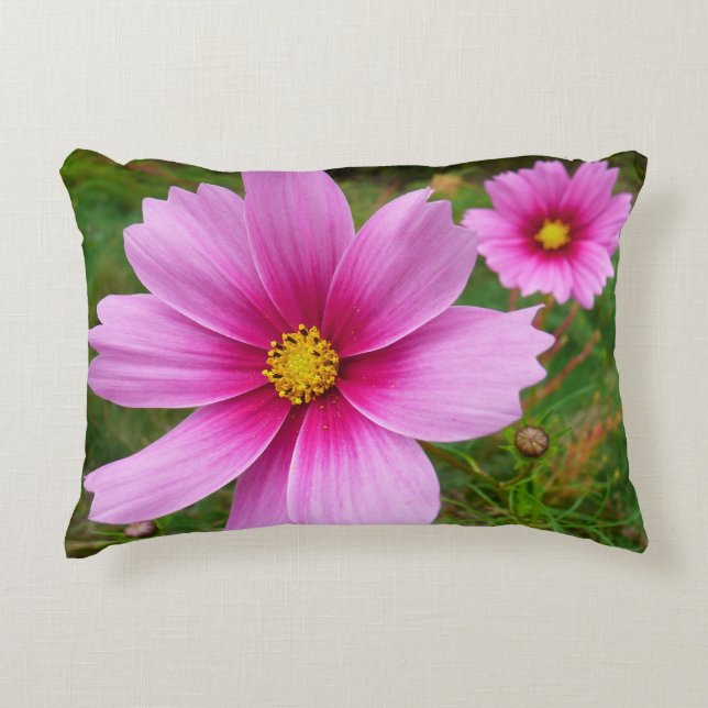 Pink Cosmos Flowers Wildflower Accent Pillow (Front)