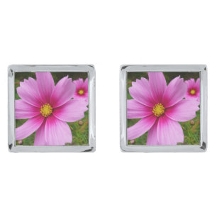Pink Cosmos Flowers Wildflower Cufflinks