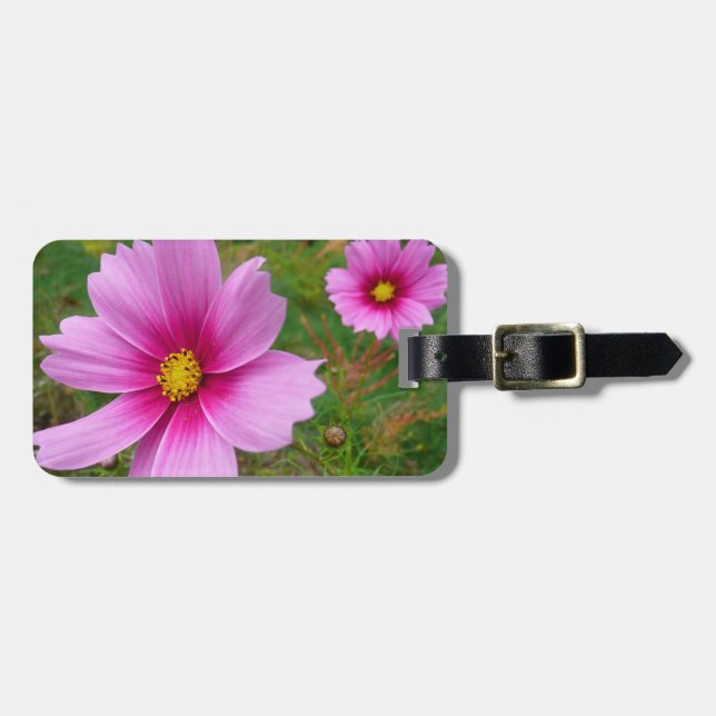 Pink Cosmos Flowers Wildflower Luggage Tag (Front Horizontal)