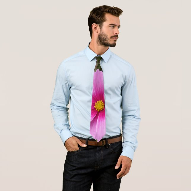 Pink Cosmos Flowers Wildflower Neck Tie (In Situ)