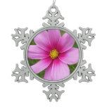 Pink Cosmos Flowers Wildflower Snowflake Pewter Christmas Ornament