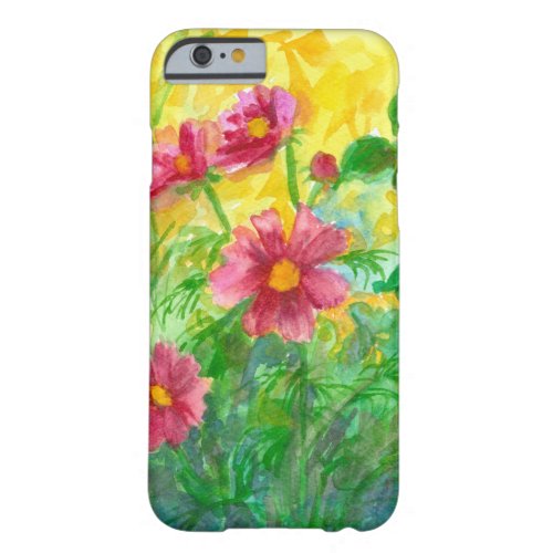 Pink Cosmos Watercolor Flowers Painting Barely There iPhone 6 Case