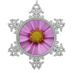 Pink Cosmos Wildflower Floral Snowflake Pewter Christmas Ornament