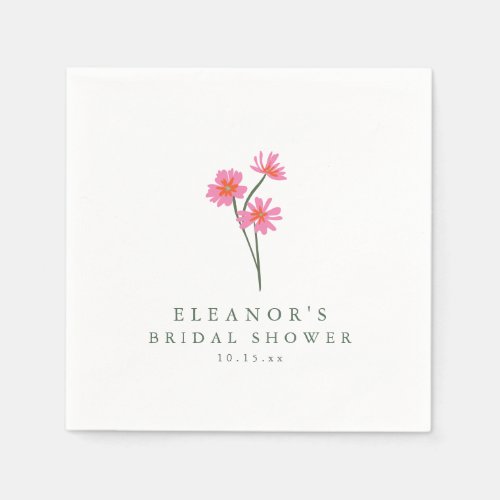 Pink Cosmos Wildflower Personalized Bridal Shower Napkins