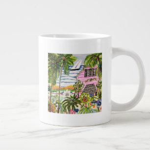 Pink Cottage by the Bay I Giant Coffee Mug