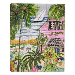 Pink Cottage by the Bay I Jigsaw Puzzle