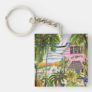 Pink Cottage by the Bay I Keychain