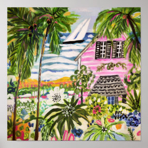 Pink Cottage by the Bay I Poster