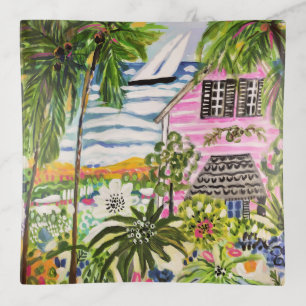 Pink Cottage by the Bay I Trinket Tray