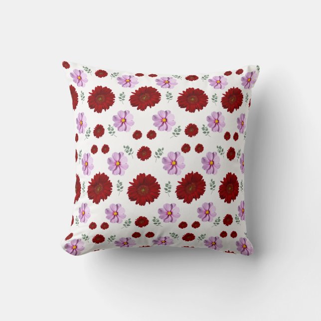 pink Cottage Floral Throw Pillow (Front)