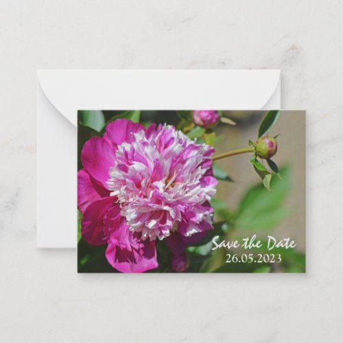 Pink Cottage Peony Flower Save the Date Note Card