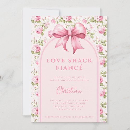 Pink Cottage Rose Love Shack Fianc Bridal Shower Invitation
