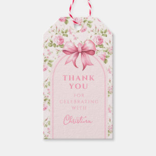 Pink Cottage Rose with Bow Coquette Bridal Shower Gift Tags