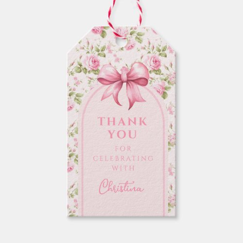 Pink Cottage Rose with Bow Coquette Bridal Shower Gift Tags