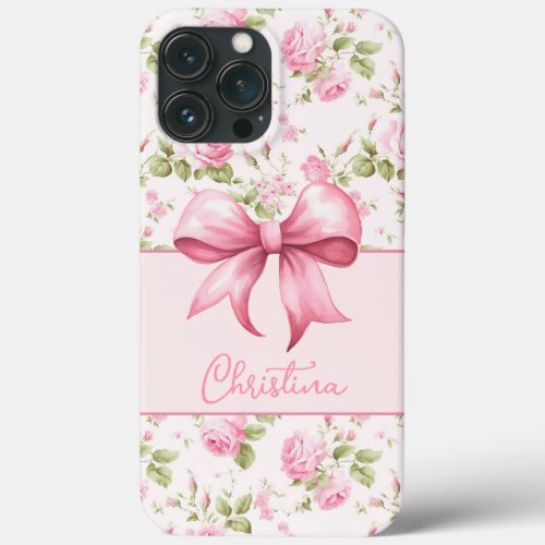 Pink Cottage Rose with Bow Coquette iPhone 13 Pro Max Case