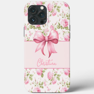 Pink Cottage Rose with Bow Coquette iPhone 13 Pro Max Case