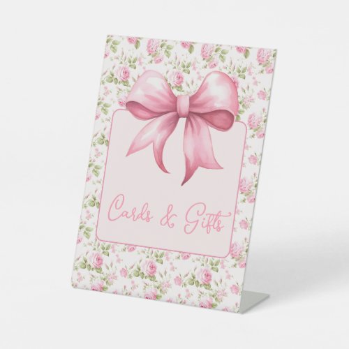 Pink Cottage Rose with Bow Coquette Pedestal Sign