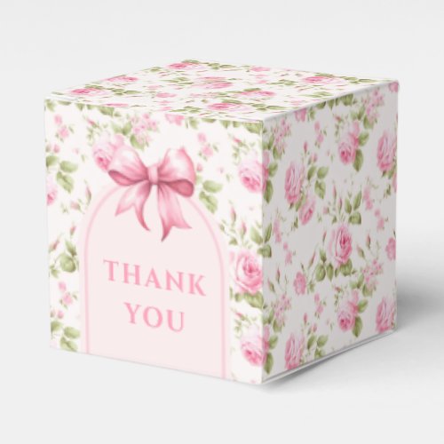 Pink Cottage Rose with Bow Coquette  Thank You Favor Boxes