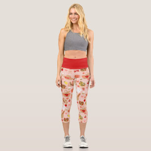 pink cottagecore croissant picnic basket  capri leggings
