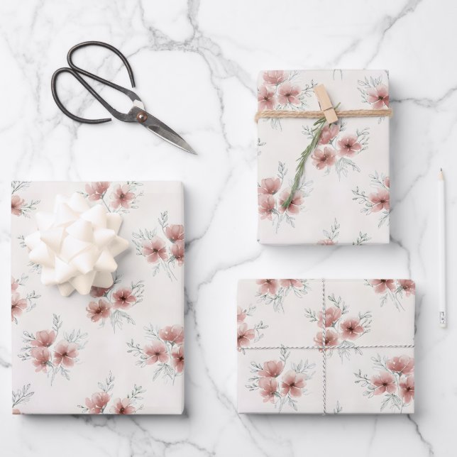 Pink Cottagecore Wildflowers Botanical Print  Wrapping Paper Sheets (Front)