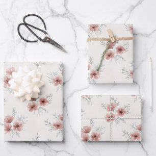 Pink Cottagecore Wildflowers Botanical Print Wrapping Paper Sheets