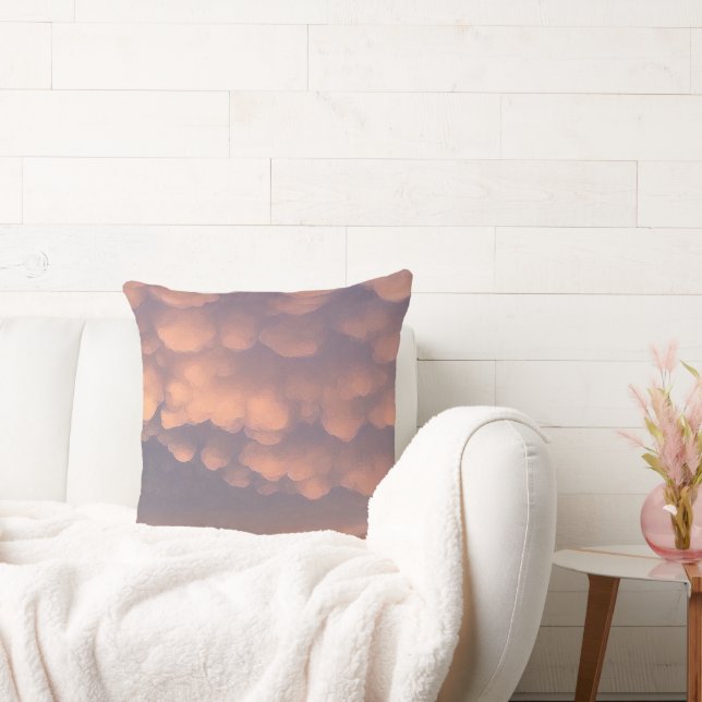 Pink Cotton Ball Clouds Throw Pillow (Couch)